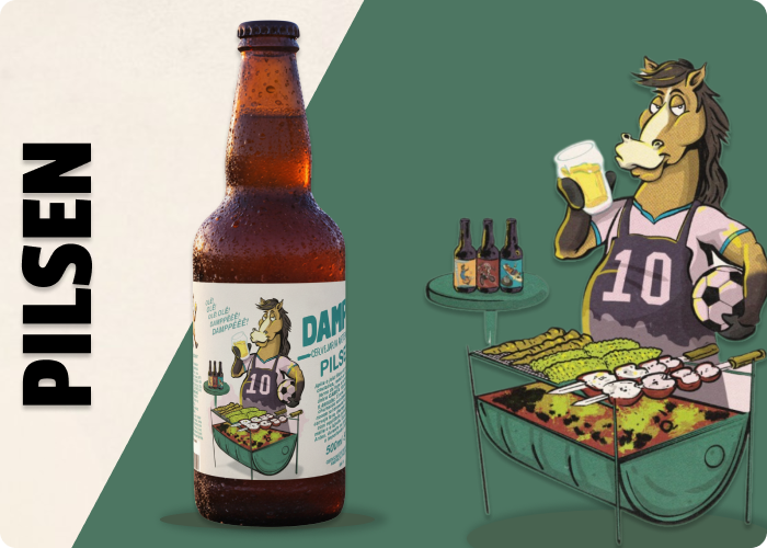 Mascote e Garrafa Dampp Beer Pilsen