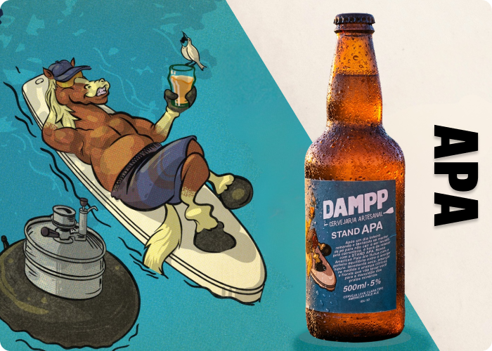 Mascote e Garrafa Dampp Beer APA